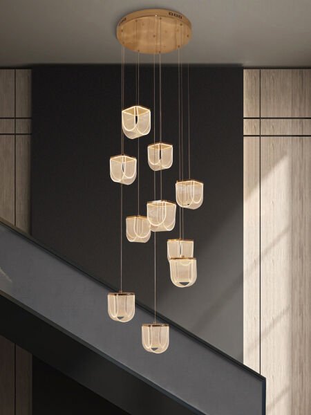 10 Halka Sarkıt | Salon ve Merdiven Boşlukları İçin Akrilik Geometrik Küme Avize