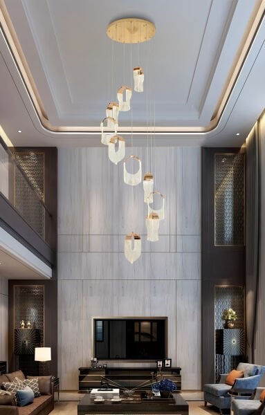 10'lu Halka Sarkıt Avize – Minimalist, Geometrik ve Modern Yapıda Çarpıcı Merkezi Aydınlatma