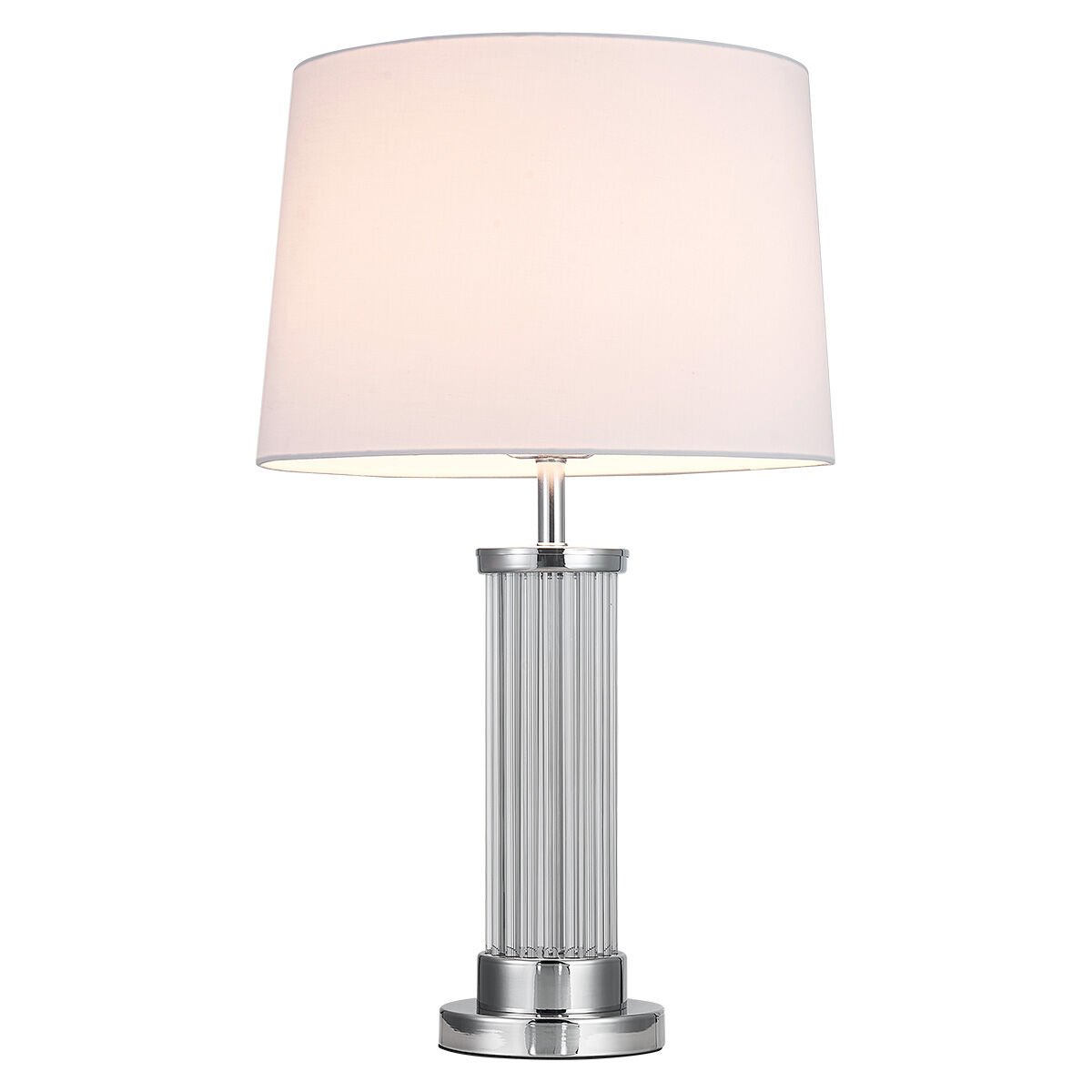 Modern Masa Lambası – Cam Gövdeli, Kumaş Abajurlu
