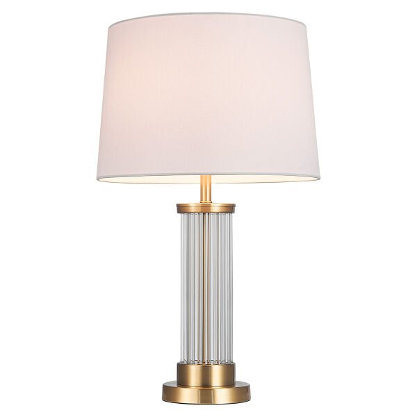 Modern Masa Lambası – Cam Gövdeli, Kumaş Abajurlu