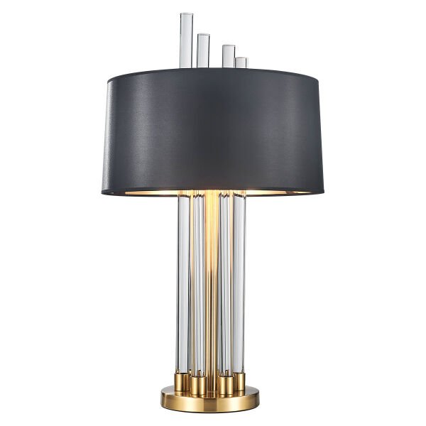 Modern Art Deco Gold Masa Lambası - Siyah Şapkalı Kristal Cam Boru Tasarımlı Abajur
