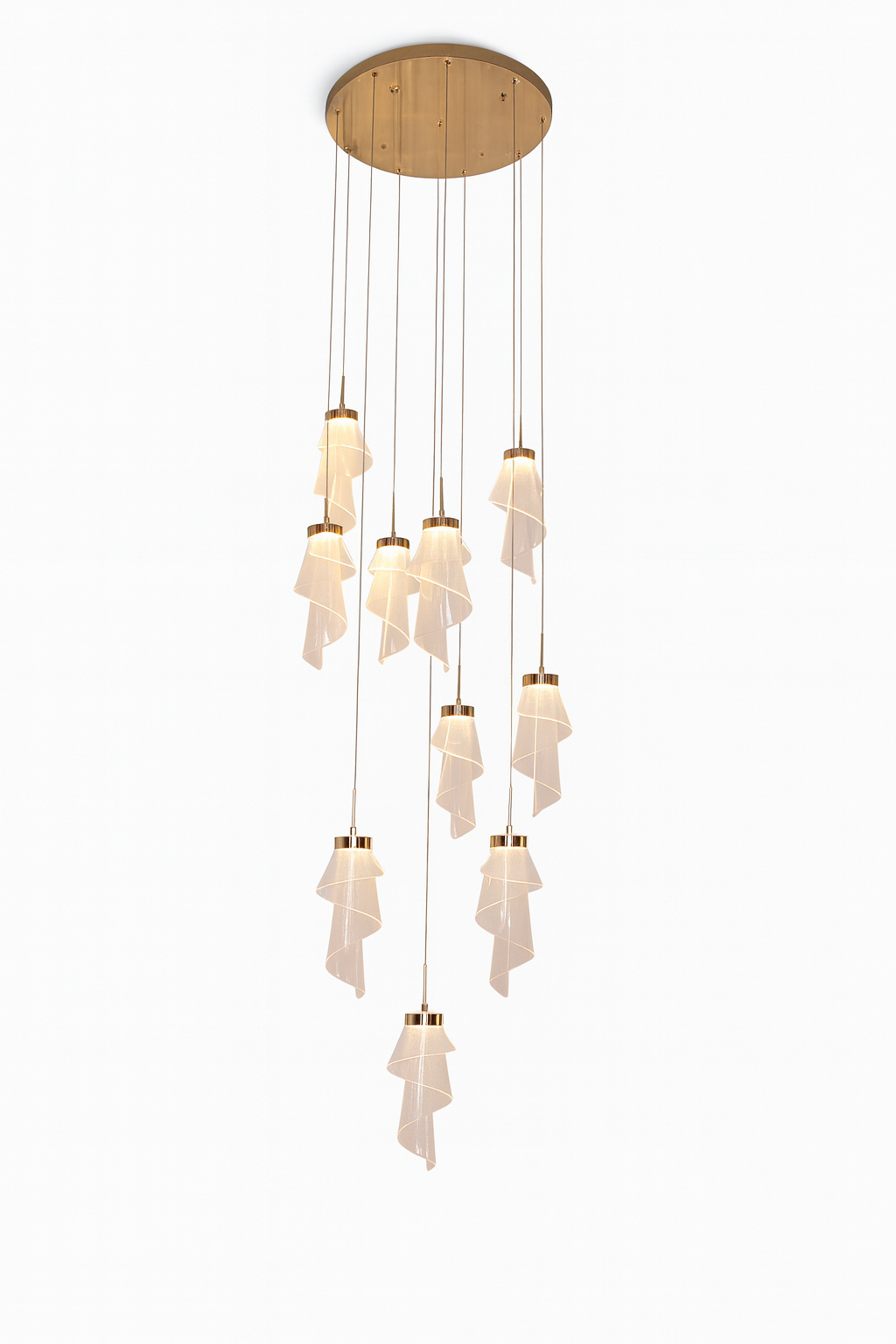 10'lu Akrilik Konik Sarkıt Avize – Yüksek Tavanlar ve Geniş Alanlar İçin Çarpıcı Işık Şelalesi