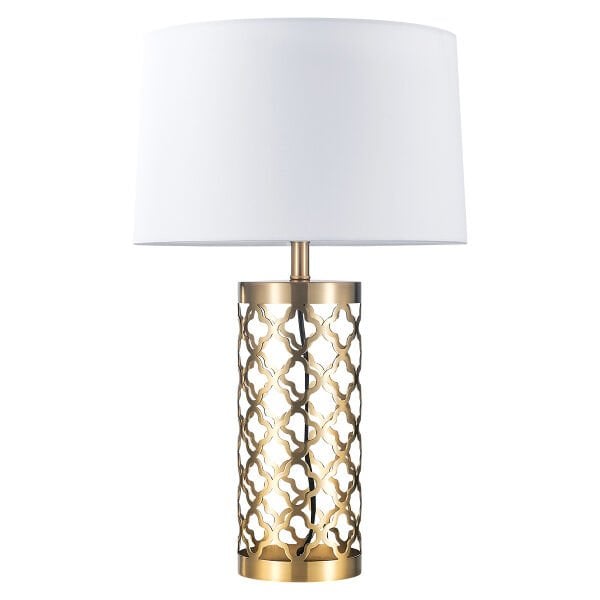 BT21108 Kristal Küre Detaylı Gold Masa Lambası - Keten Şapkalı Lüks Abajur