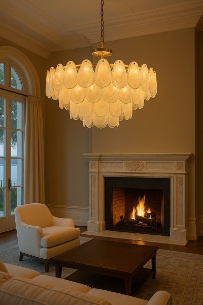 Dökme Cam Yuvarlak Sarkıt Avize – Sanatsal Doku ve Benzersiz Yansımalar Sunan Modern Merkezi Aydınlatma