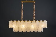 Dikdörtgen Dökme Camlı Sarkıt Avize – Yemek Masası ve Mutfak Adası İçin Sanatsal ve Dokulu Aydınlatma