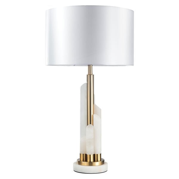 Lüks Tasarım Gold Metal ve Cam Sütunlu Masa Lambası - Dekoratif Ofis ve Salon Abajuru