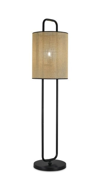 Besa Lantern Tasarım Siyah Metal Masa Lambası - Keten Şapkalı