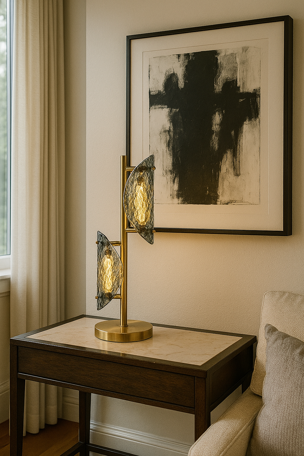 Dökme Cam Masa Lambası – Sanatsal Dokuya Sahip Benzersiz Masa Üstü Dekoratif Aydınlatma