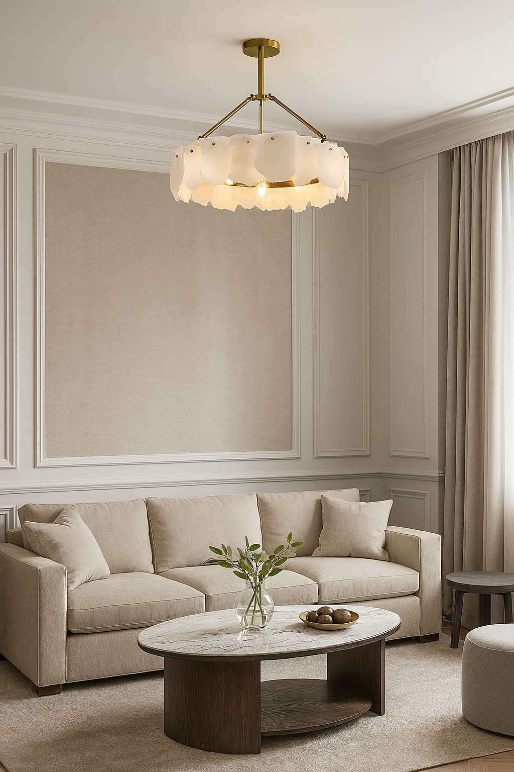 60cm Çapında Yuvarlak Alabaster Mermer Sarkıt Avize