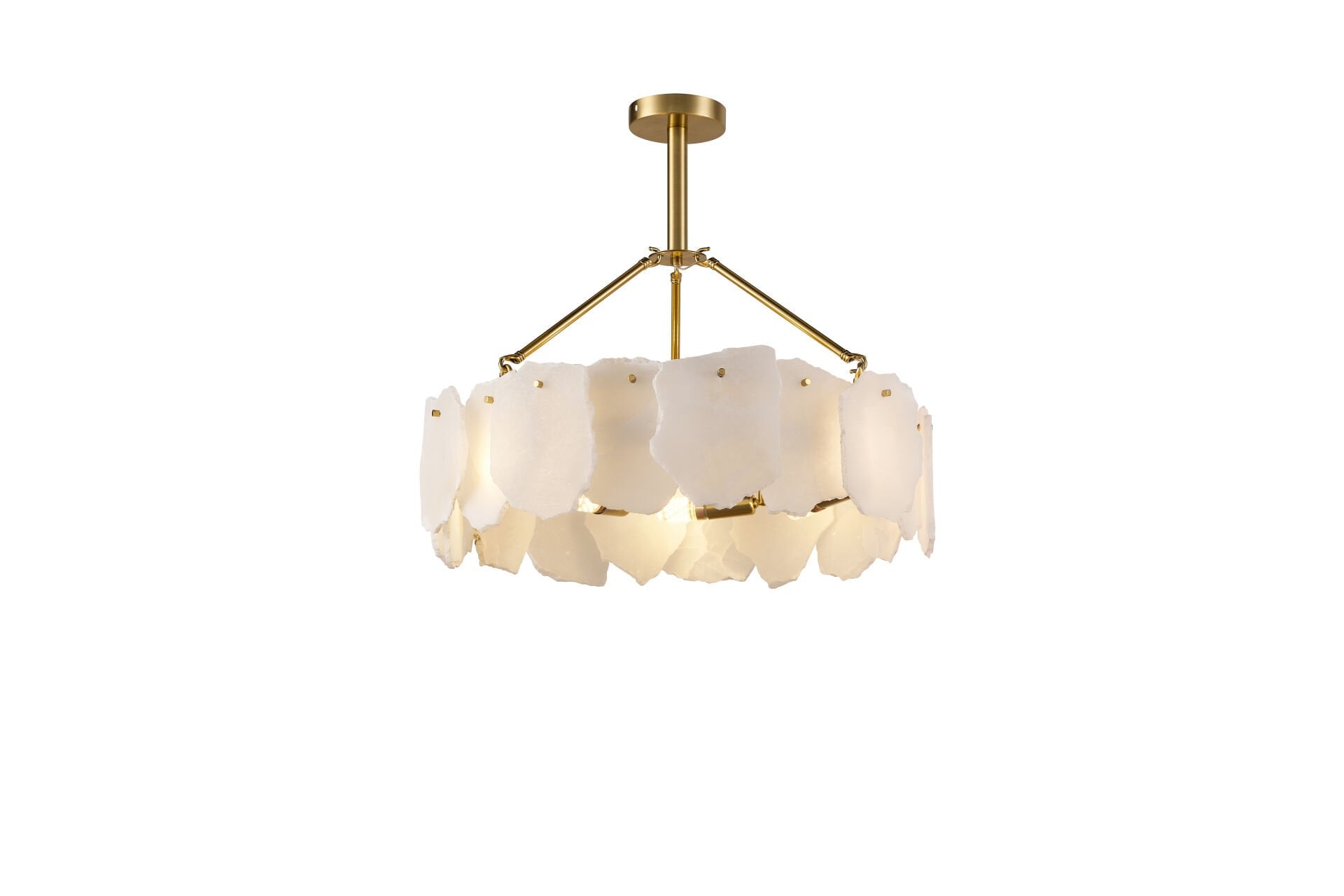 60 cm Çapında Yuvarlak Alabaster Mermer Görünümlü Sarkıt Avize – Görkemli ve Zamansız Salon Aydınlatması