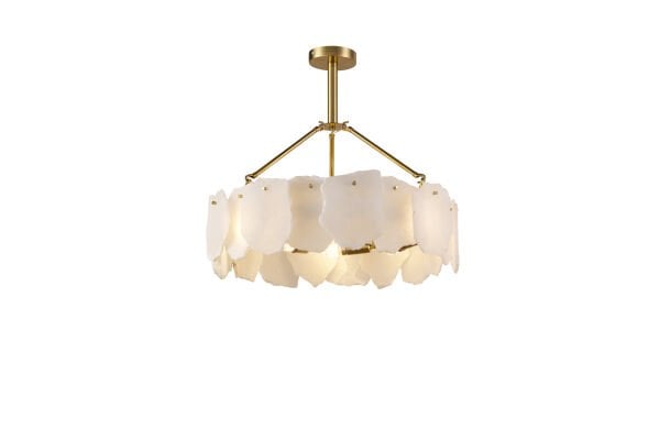 60 cm Çapında Yuvarlak Alabaster Mermer Görünümlü Sarkıt Avize – Görkemli ve Zamansız Salon Aydınlatması