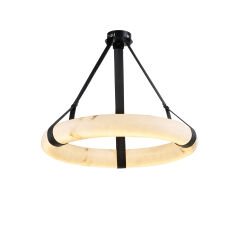 60cm Çapında Seramik Alabaster Görünümünde Derili Avize