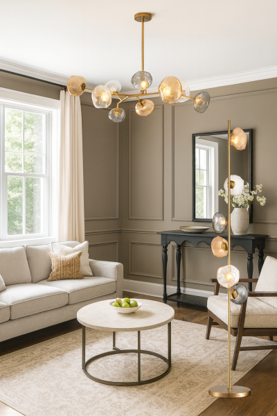 Su Balonu Lambader – Modern Balon Camlı Köşe Aydınlatması ve Dekoratif Salon Lambası