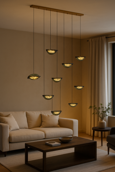 Döküm Cam Yemek Masası Sarkıt Avize – Sanatsal Dokuya Sahip Modern El İşçiliği Lamba