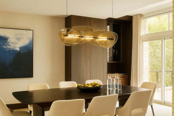 Dökme Cam Yemek Masası Sarkıt Avize – Sanatsal Dokuya Sahip Modern El İşçiliği Lamba