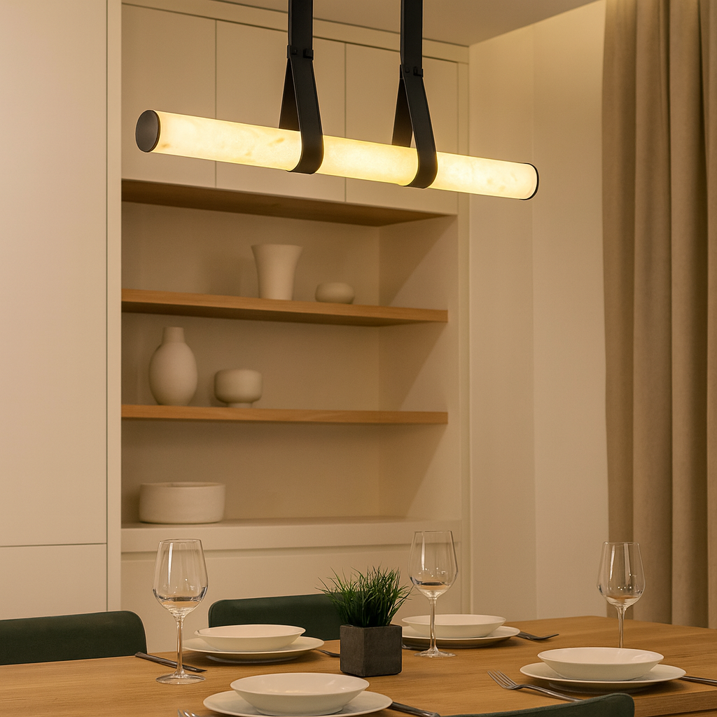 Alabaster Mermer Görünümünde Yemek Masası Avizesi