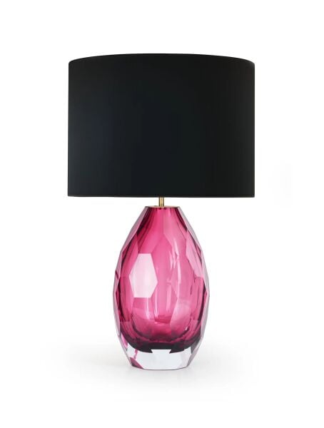 GT8243 Lüks Faseta Kesim Kristal Cam Masa Lambası - Siyah Başlıklı Dekoratif Abajur