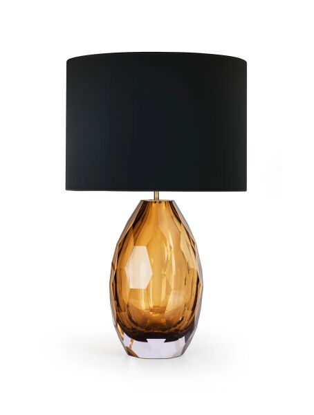 GT8243 Lüks Faseta Kesim Kristal Cam Masa Lambası - Siyah Başlıklı Dekoratif Abajur