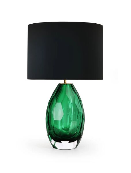 GT8243 Lüks Faseta Kesim Kristal Cam Masa Lambası - Siyah Başlıklı Dekoratif Abajur