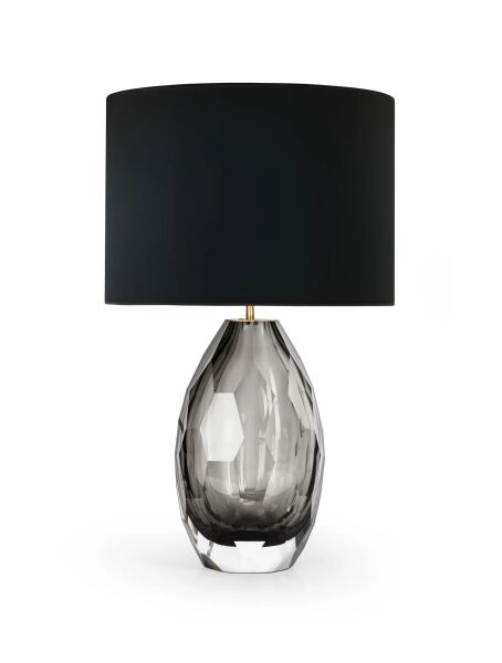 GT8243 Lüks Faseta Kesim Kristal Cam Masa Lambası - Siyah Başlıklı Dekoratif Abajur