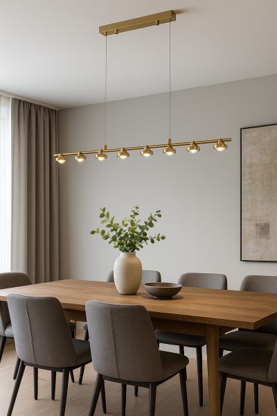 Mercek Camlı Yemek Masası Sarkıt Avize – Odaklanmış Işık Veren Mimari ve Modern Tasarım