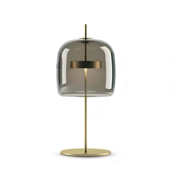 Besa Modern Cam Abajur | Füme / Amber / Şeffaf Cam Gövdeli, Gold Metal Ayaklı Dekoratif Masa Lambası