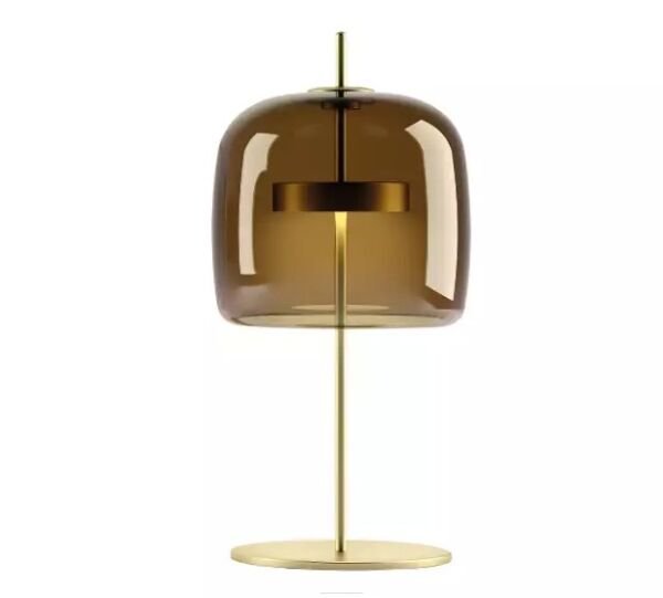 Modern Cam Abajur | Füme / Amber / Şeffaf Cam Gövdeli, Gold Metal Ayaklı Dekoratif Masa Lambası