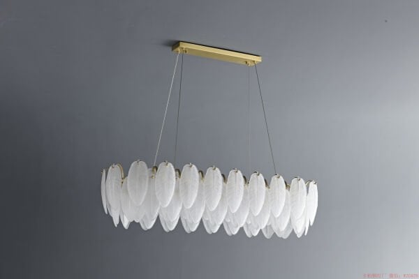 Elips Tüy Sarkıt Avize – Oval Tasarım Lüks Yemek Masası ve Mutfak Adası Aydınlatması