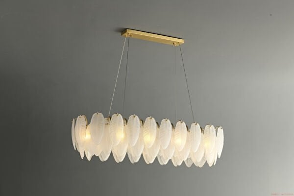 Elips Tüy Sarkıt Avize – Oval Tasarım Lüks Yemek Masası ve Mutfak Adası Aydınlatması