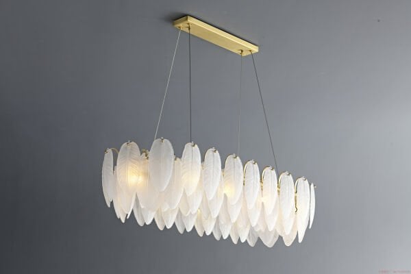 Elips Tüy Sarkıt Avize – Oval Tasarım Lüks Yemek Masası ve Mutfak Adası Aydınlatması