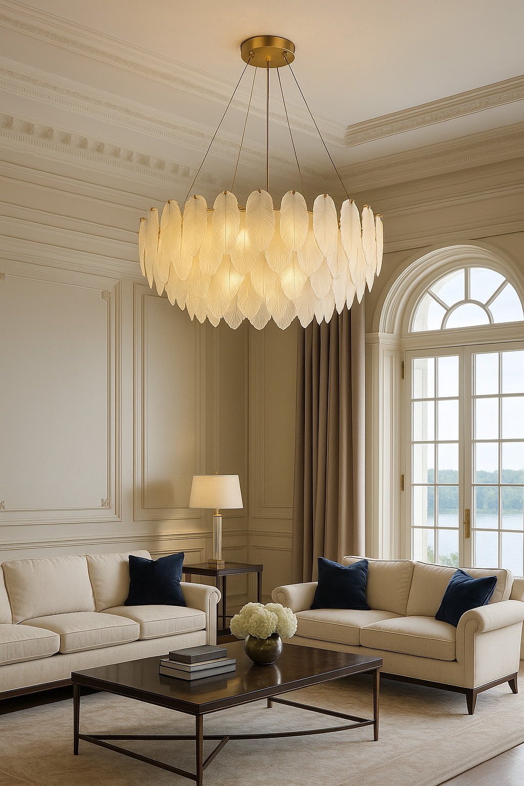 80 cm Çapında Dev Tüy Sarkıt Avize – Yüksek Tavanlar İçin Muazzam Boyutlu Lüks Dekorasyon Parçası