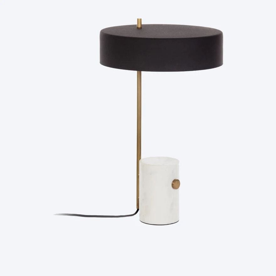 Modern Mermer Tabanlı Masa Lambası | Siyah Silindir Başlıklı, Gold Metal Gövdeli Dekoratif Abajur