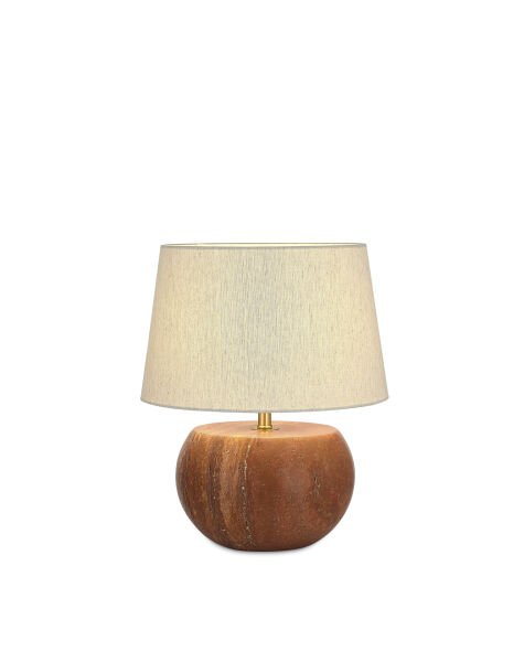 Doğal Traverten Ayaklı Masa Lambası | Bej / Kızıl Taş Gövdeli, Krem Kumaş Şapkalı Dekoratif Abajur