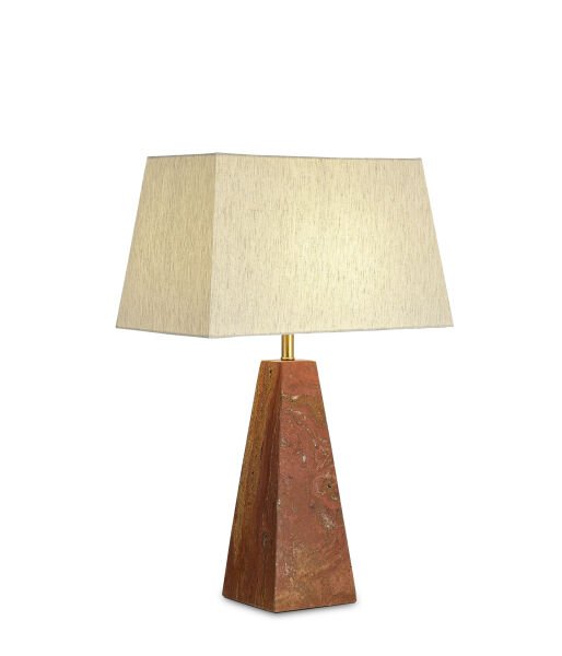 Doğal Traverten Ayaklı Masa Lambası | Bej / Kızıl / Yeşil Taş Gövdeli, Krem Kumaş Şapkalı Dekoratif Abajur (S–L)