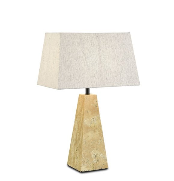 Doğal Traverten Ayaklı Masa Lambası | Bej / Kızıl / Yeşil Taş Gövdeli, Krem Kumaş Şapkalı Dekoratif Abajur (S–L)