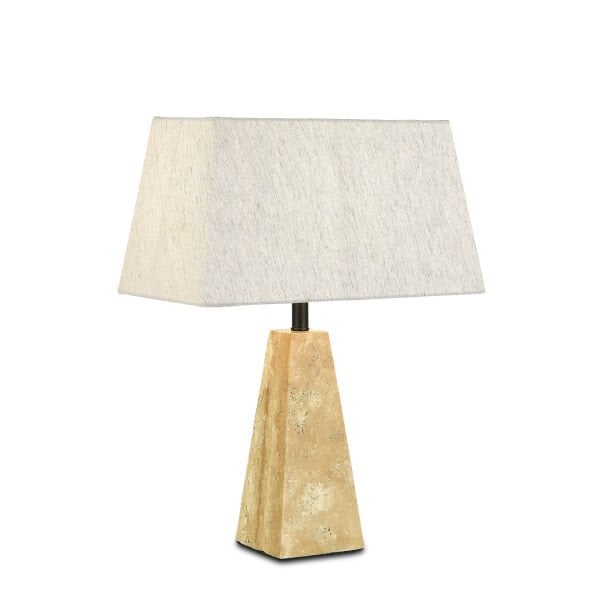 Doğal Traverten Ayaklı Masa Lambası | Bej / Kızıl / Yeşil Taş Gövdeli, Krem Kumaş Şapkalı Dekoratif Abajur (S–L)