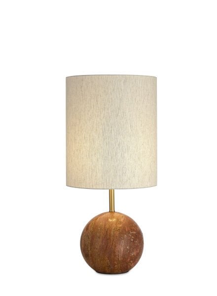 Doğal Traverten Taş Gövdeli Masa Lambası – Modern Dekoratif Abajur, Krem Kumaş Şapkalı