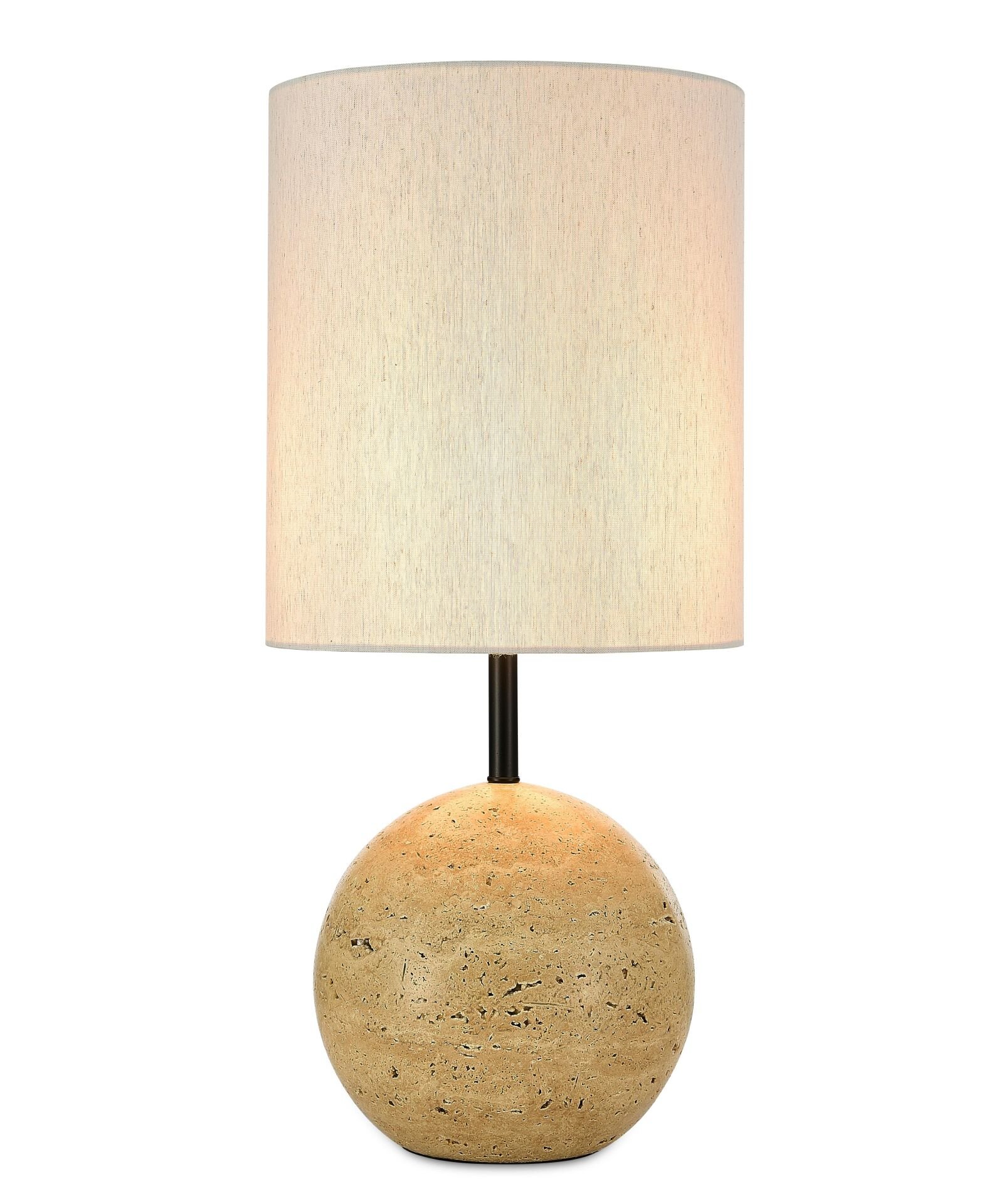 Doğal Traverten Taş Gövdeli Masa Lambası – Modern Dekoratif Abajur, Krem Kumaş Şapkalı