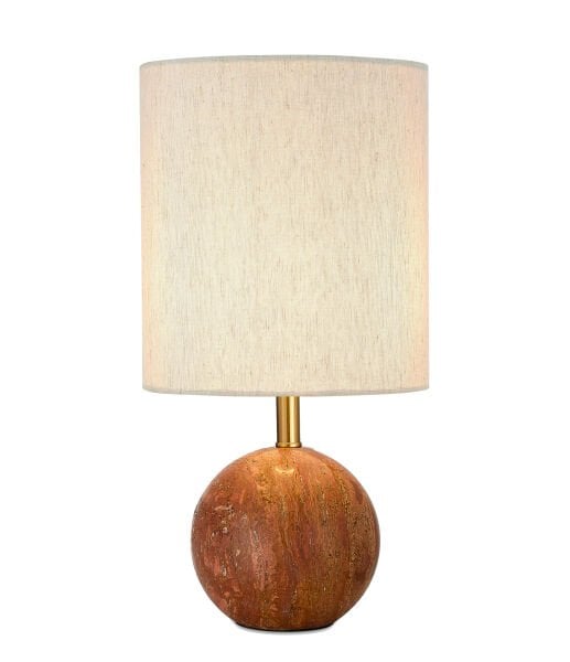 Doğal Traverten Taş Gövdeli Masa Lambası – Modern Dekoratif Abajur, Krem Kumaş Şapkalı