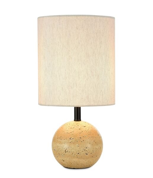 Doğal Traverten Taş Gövdeli Masa Lambası – Modern Dekoratif Abajur, Krem Kumaş Şapkalı