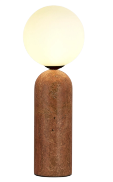 Doğal Traverten Gövdeli Cam Küre Masa Lambası | Modern & Minimal Dekoratif Abajur