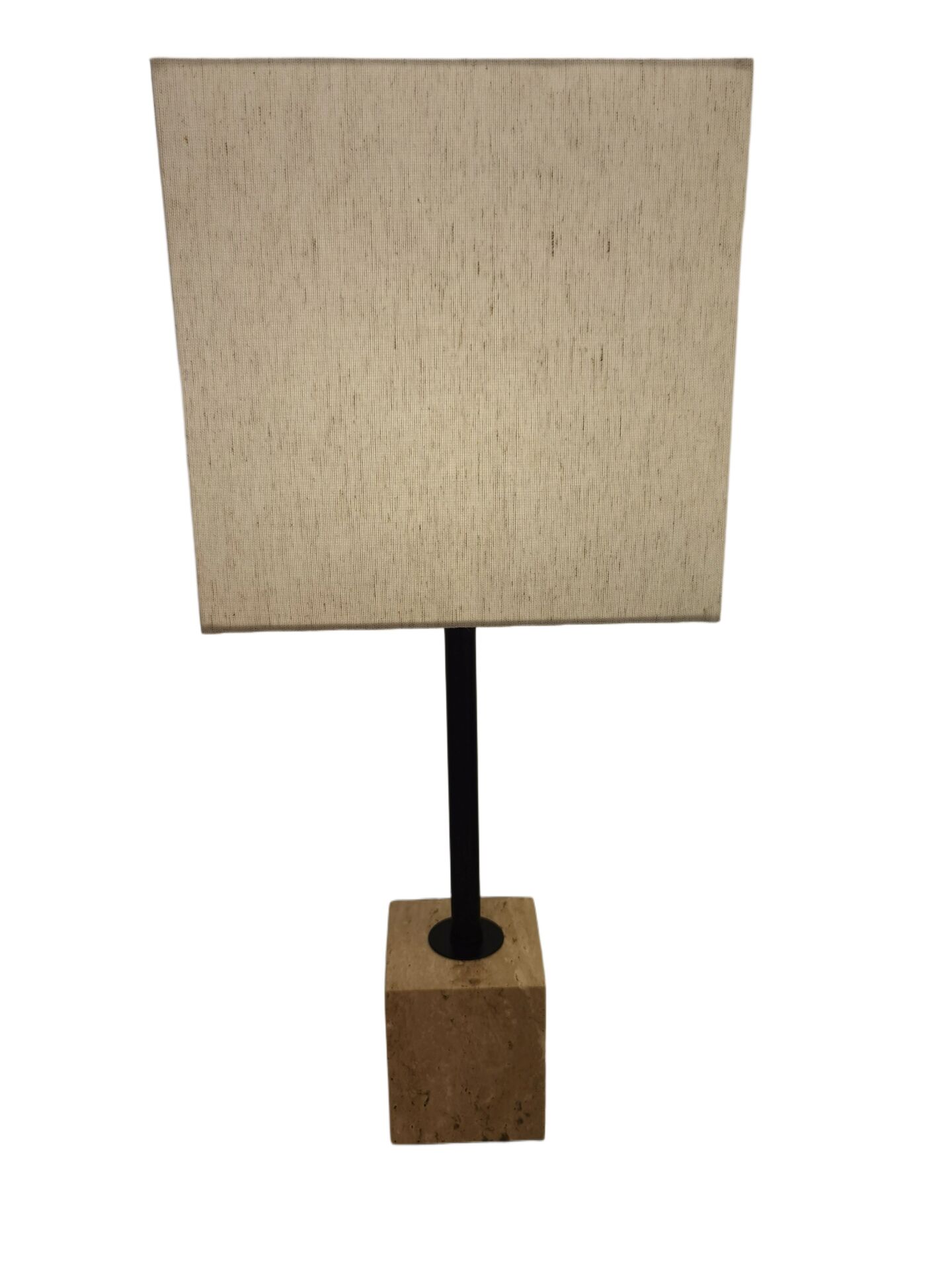 Doğal Traverten Taş Ayaklı Kare Şapkalı Masa Lambası | Modern Dekoratif Abajur