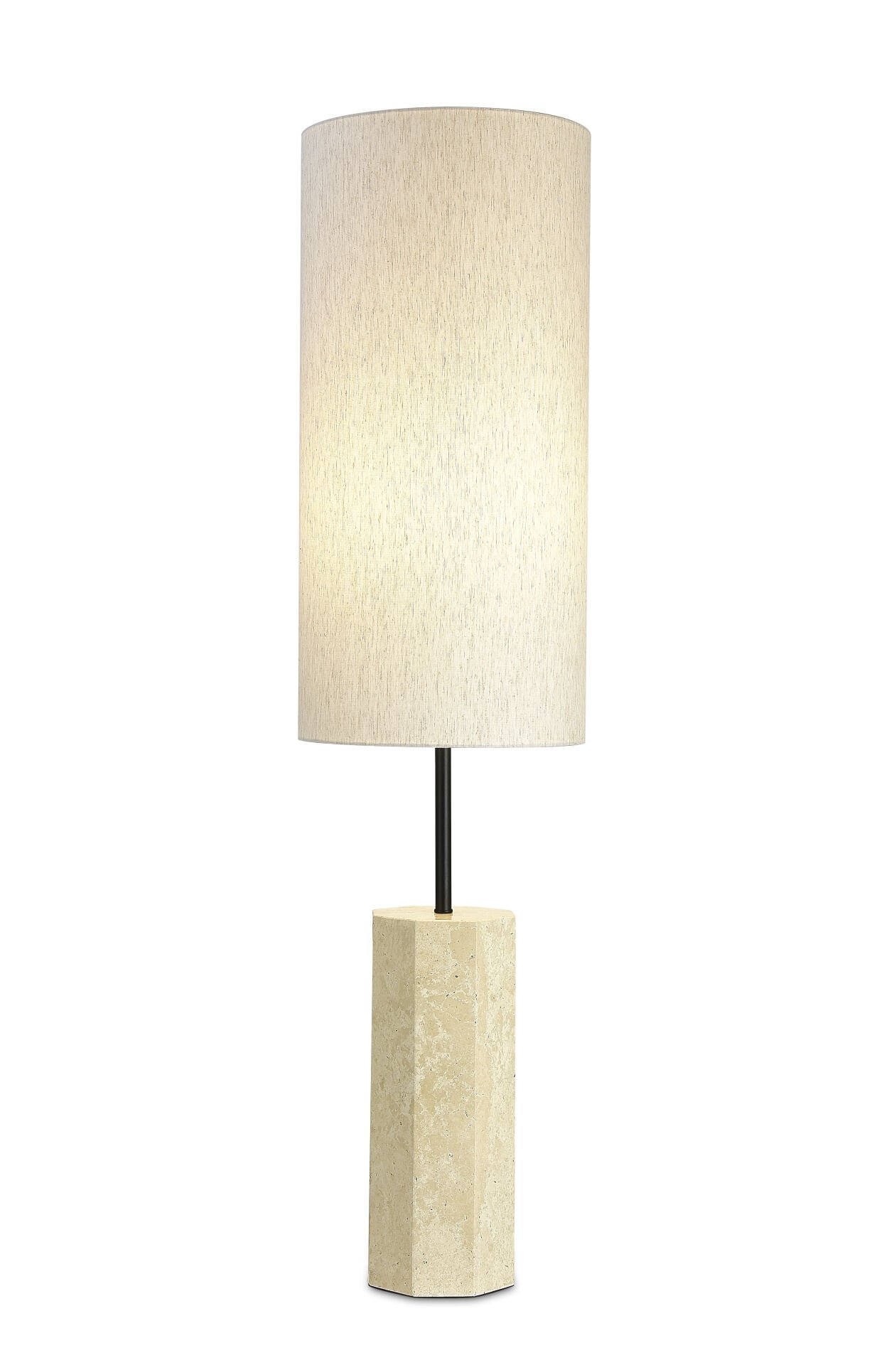Doğal Taş Gövdeli Modern Lambader – Bej Silindir Kumaş Abajurlu Şık Yer Lambası