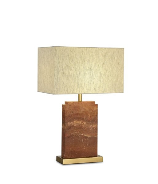 MT914 Doğal Traverten Taşlı Masa Lambası - Lüks Silindir Abajur - Pirinç Detaylı