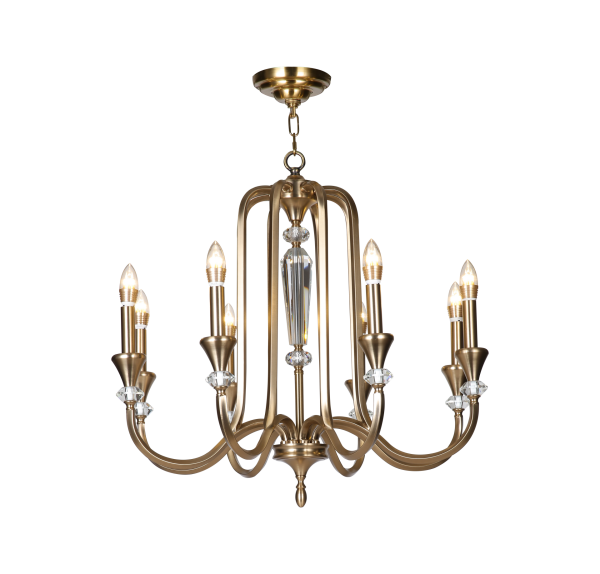 Klasik Pirinç Kollu Avize | Kristal Detaylı Lüks Salon Avizesi – Besa Aydınlatma