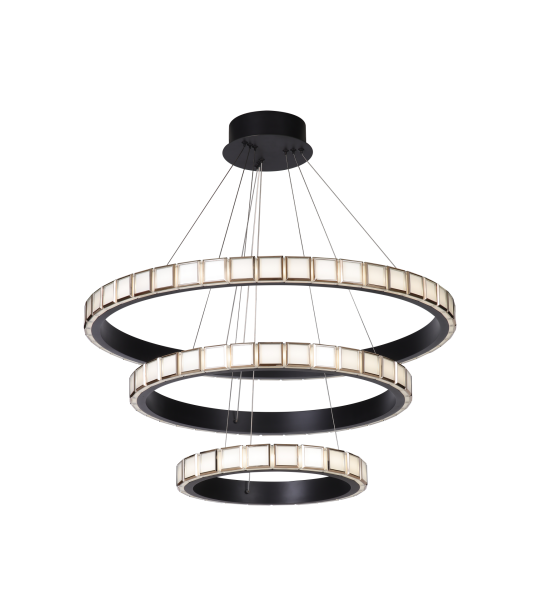 Üçlü Halkalı LED Sarkıt Avize | Modern Lüks Tasarım Salon Avizesi – Besa Aydınlatma