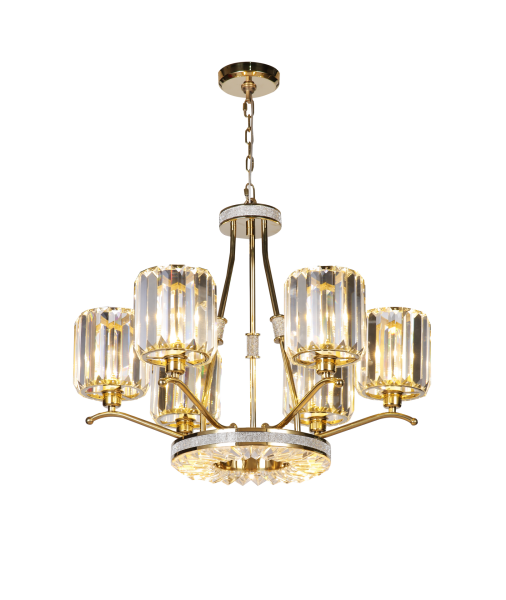 Kristal Detaylı Cam Silindir Avize | Pirinç Gövdeli Lüks Salon Avizesi – Besa Aydınlatma