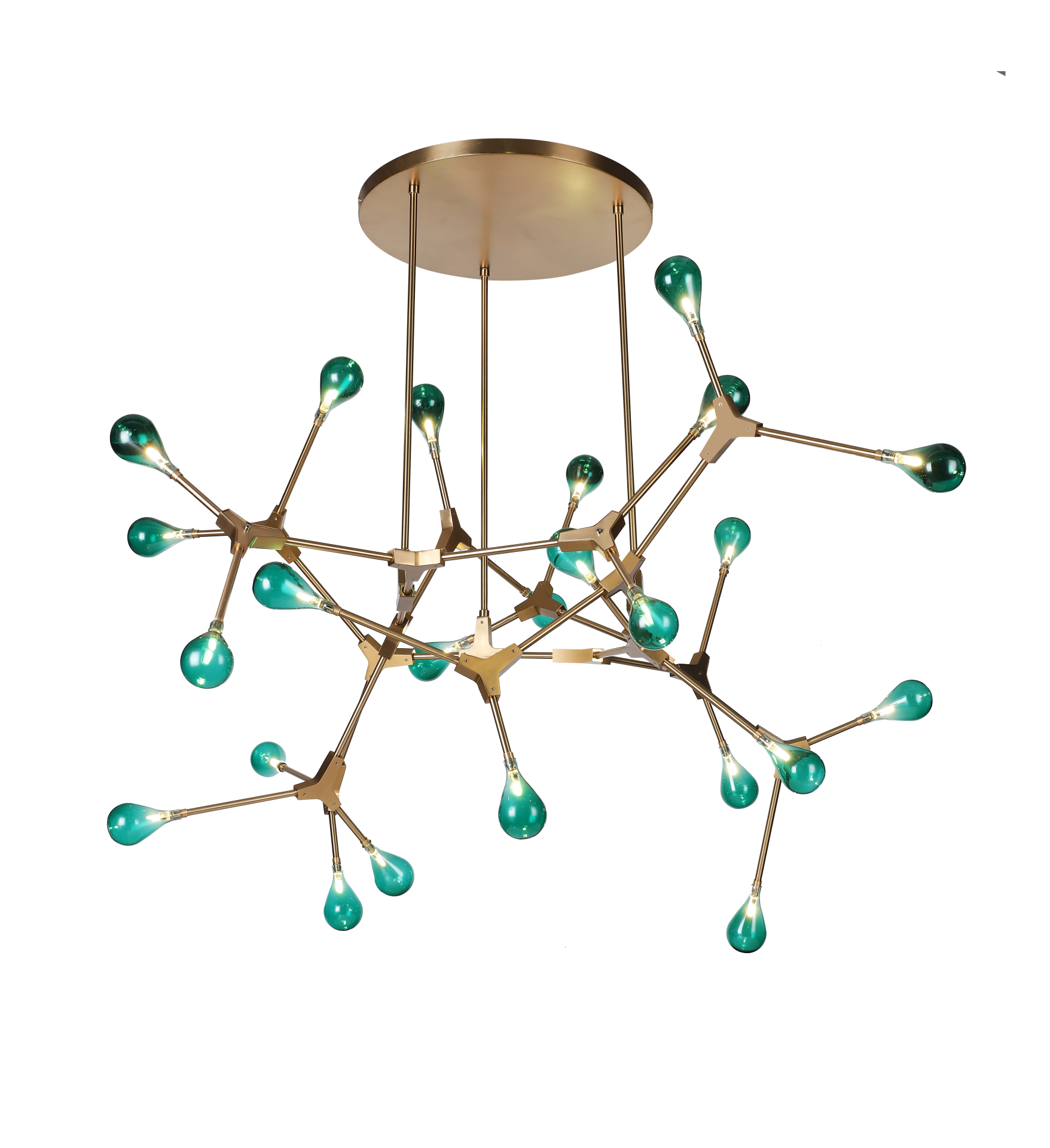 Atomik Tasarım Çok Kollu Avize | Renkli Cam Ampullü Modern Sarkıt Avize – Besa Aydınlatma