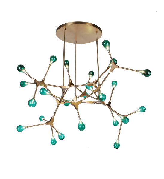 Atomik Tasarım Çok Kollu Avize | Renkli Cam Ampullü Modern Sarkıt Avize – Besa Aydınlatma