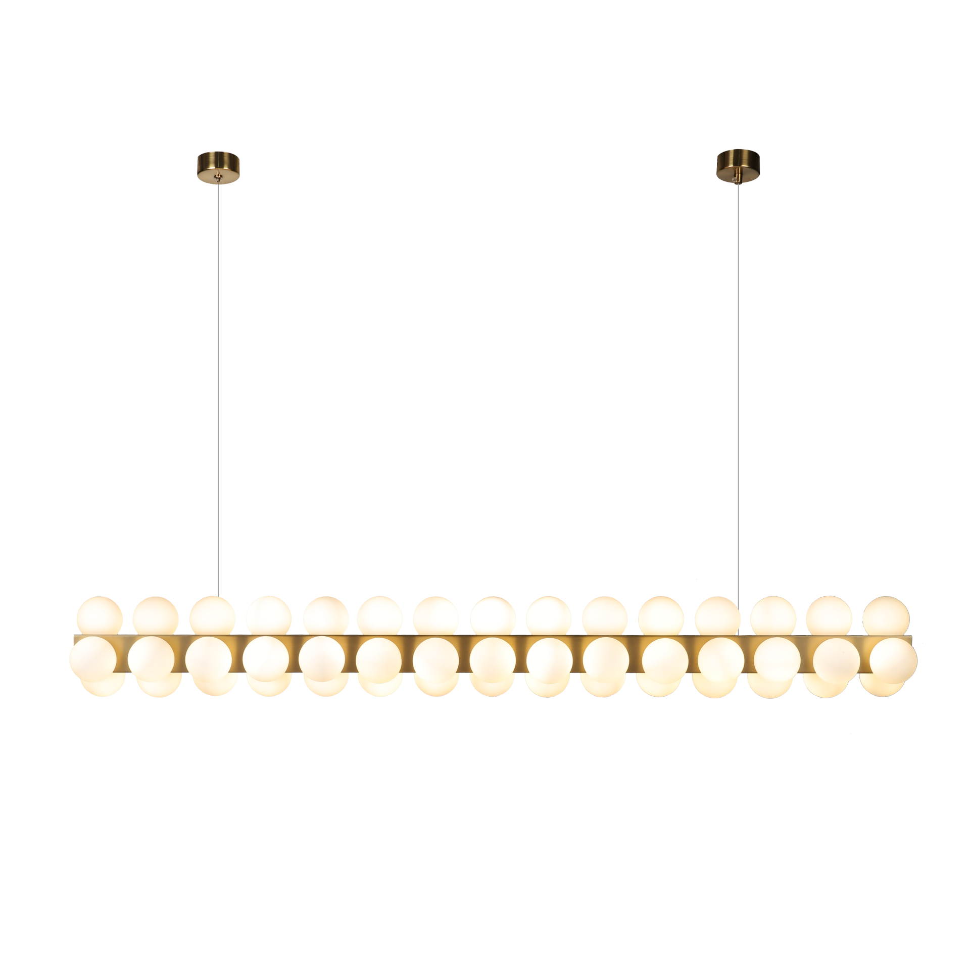 Lineer Cam Küreli Sarkıt Avize | Pirinç Gövdeli Modern Yemek Masası Avizesi – Besa Aydınlatma